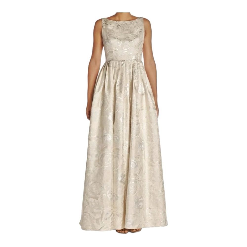 NWT ADRIANNA PAPELL Ivory Metallic Floral Jacquard Ball Gown Size 16 Wedding